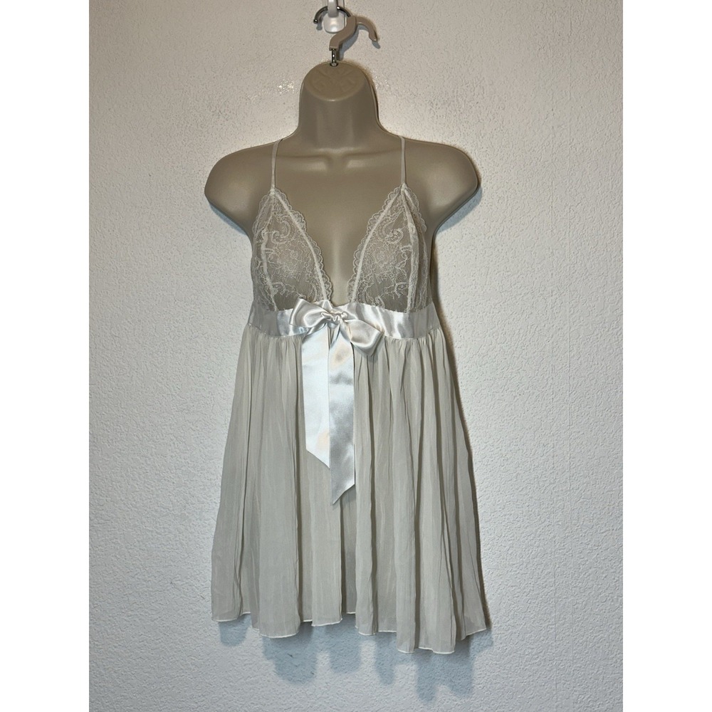 Victorias Secret Women XL White Babydoll Chiffon /Lace Romantic Bridal